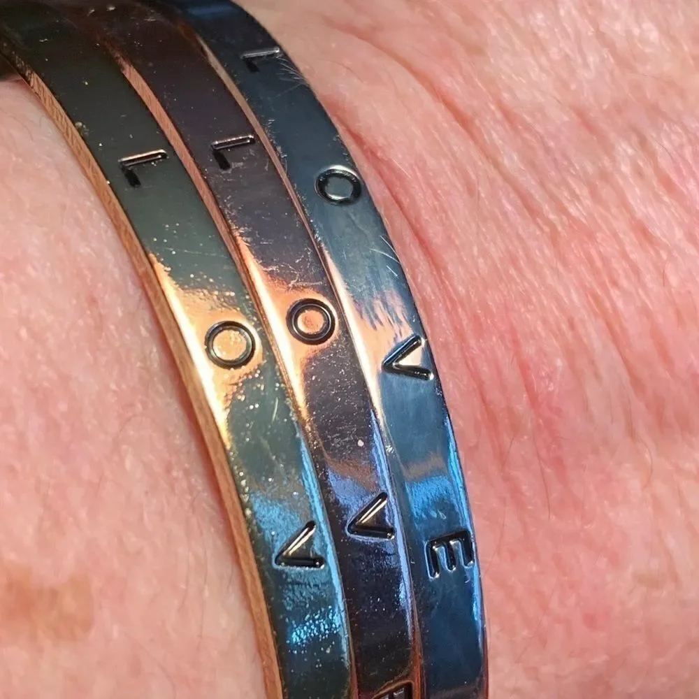Trilogy of Love Letter Cuff Bangle Bracelets